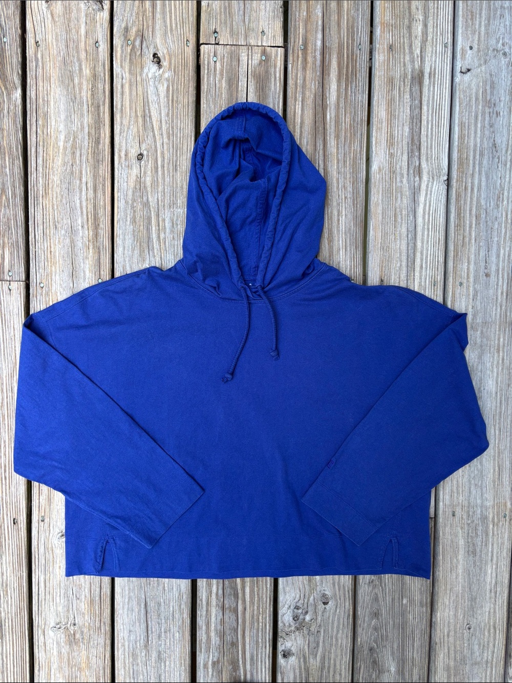 EVERLANE | Blue Cotton Jersey Lightweight Boxy Cropped Hoodie Shirt | Size XL